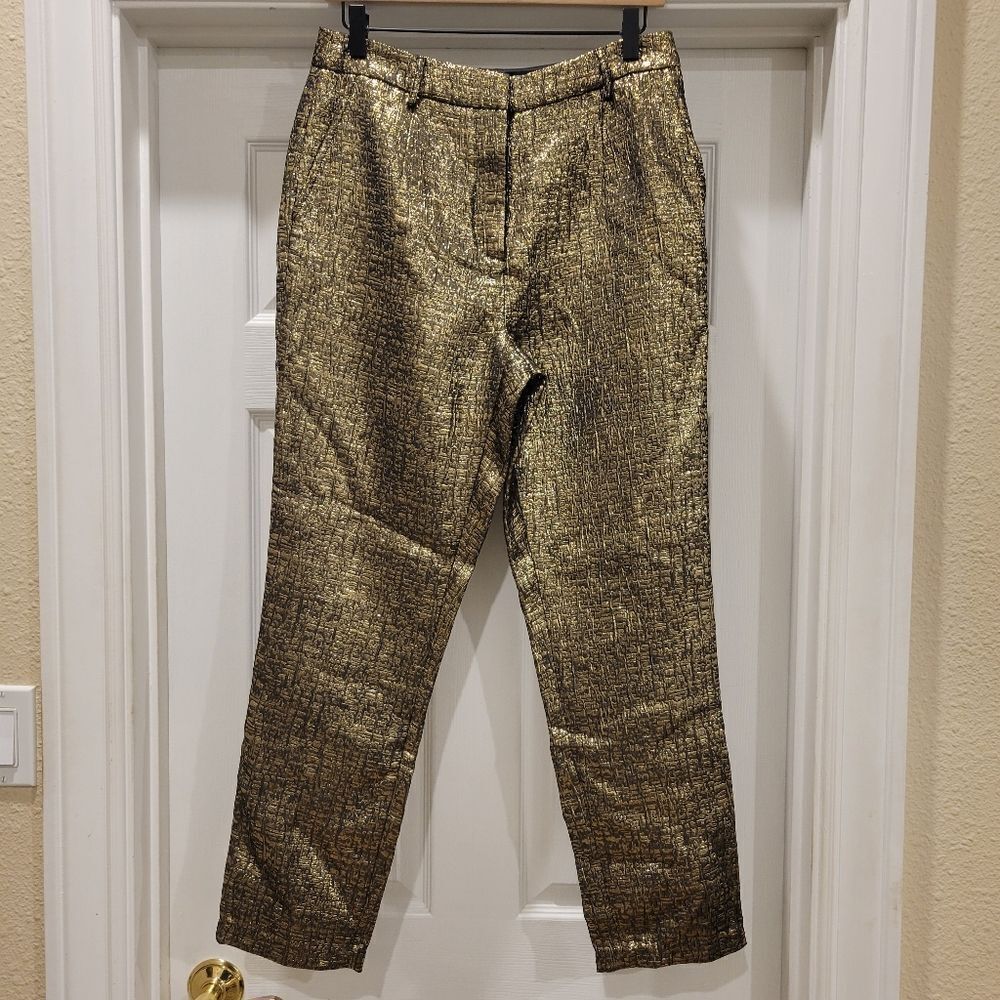 Michael Costello X Revolve Waverly Pants. Textured metallic gold and black, Med